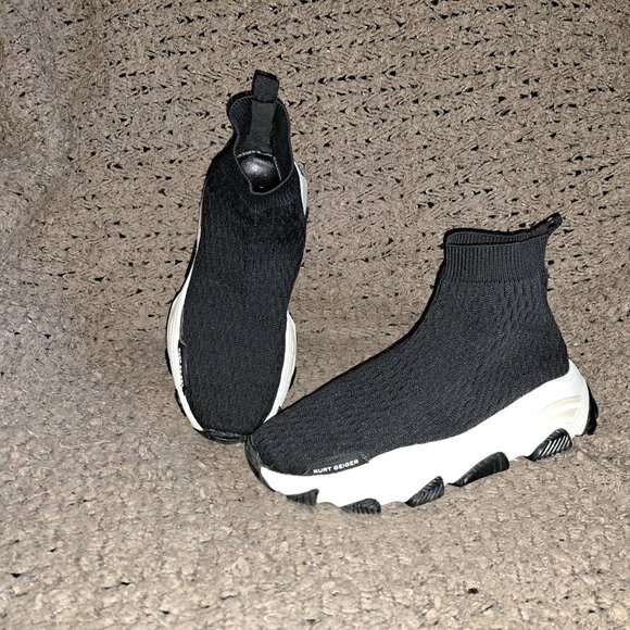 KURT GEIGER-London-Lettie-Knit Black-Sock Booties-Sz 38/7.5-Excellent - Picture 1 of 8